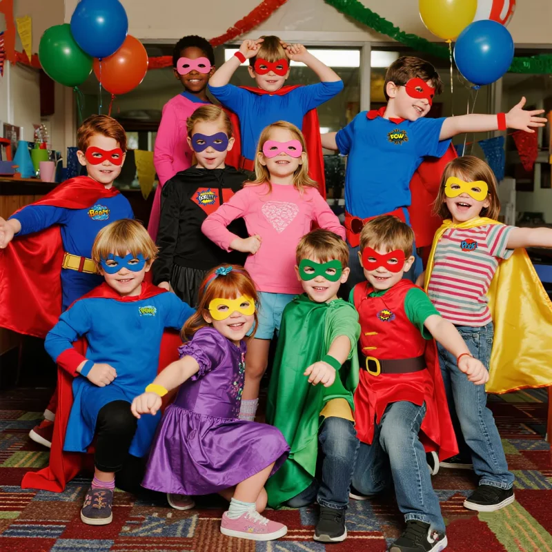 48PC/1PC Kids Halloween Cosplay Satin Cloak Magic Tape Cape with Eye Mask Mask, Boys Girls Anime Party Dress Up Costume