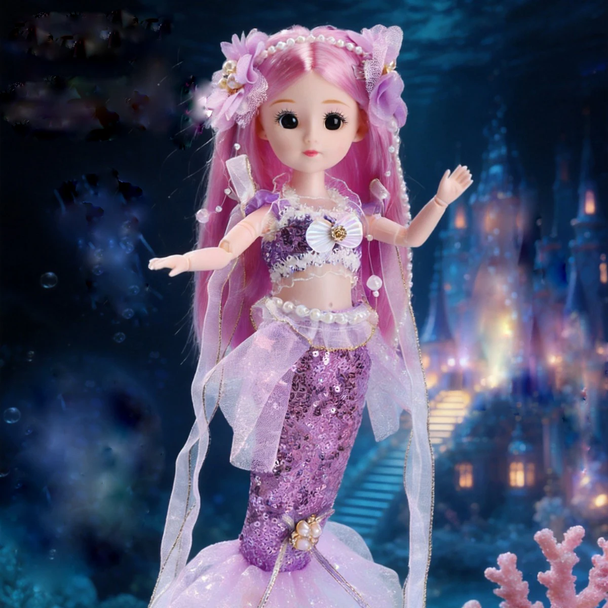 New 30cm Mermaid Doll Girl Toy Joints Movable 1/6 Dress-Up Mermaid Sequin Tulle Skirt Children Girl Princess Play House Toy Gift