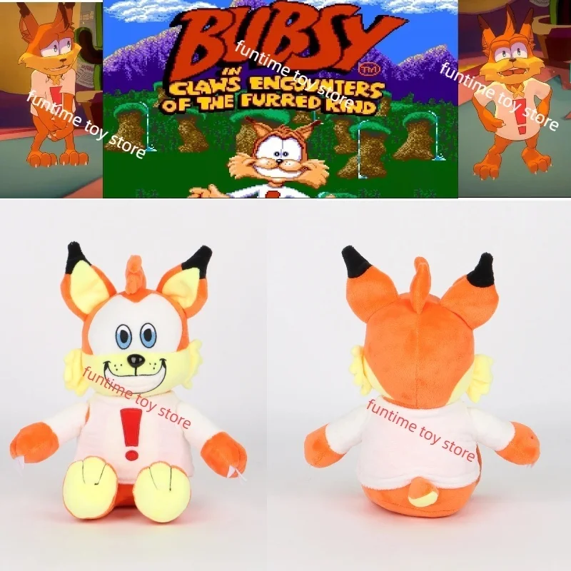 Leuke 26 cm Bubsy Kat Pluche Grappige Cartoon Oranje Kat Gevuld Kussen Dragen Wit T-shirt Met Rode Uitroepteken Print Knuffel
