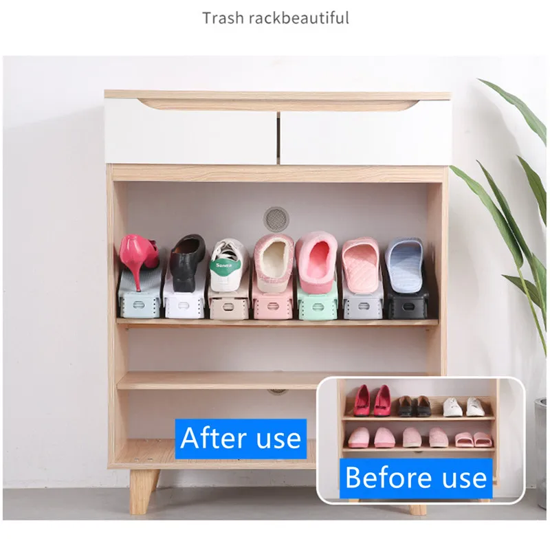 5Pcs Double Shelf Space Savers White Shoe Rack Cabinets Shoe Storage Organizer Plastic Adjustable Shoes Warderobe Bedroom