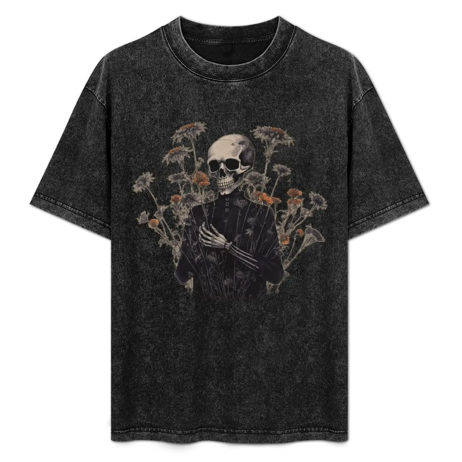 

Vintage Skeleton in the Wildflowers T-Shirt Casual Lightweight Short Sleeve Top