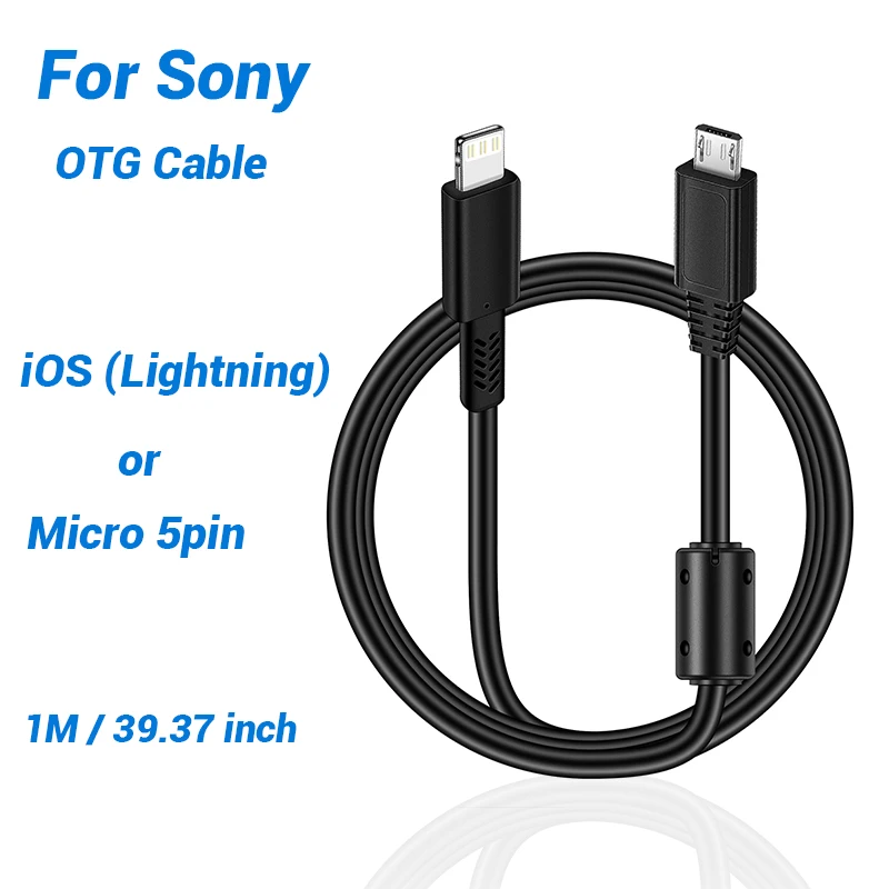 Micro 5Pin to iphone OTG Cable for iphone 14,13,12,11,8,7,6,XS,ipad Pro,SONY 3N F3 5R 5T 6L A7 HX30 HX60 A6000 A5100 WX50 WX350