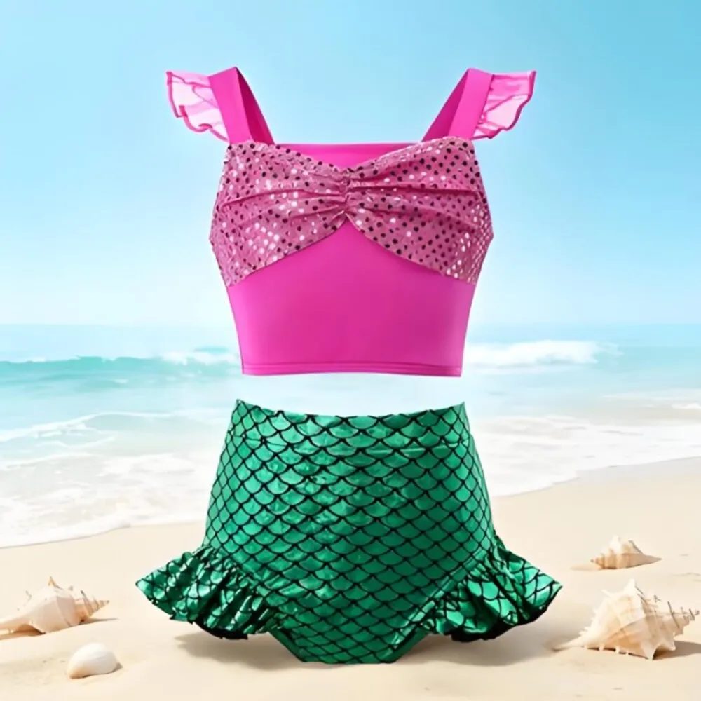 

2PCS Red Bodysuit Swimwear for Baby Girls 2025 Girls Cotton Swimsuit Anna Elsa Swimwear Childrens Bikini Beachwear Clothes