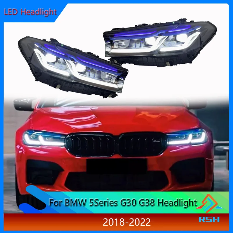 For BMW 5 Series G30 Headlights 2018-2023 Models Modified To M5 Style With Blue Eyebrows And High-End LED Laser Head Light