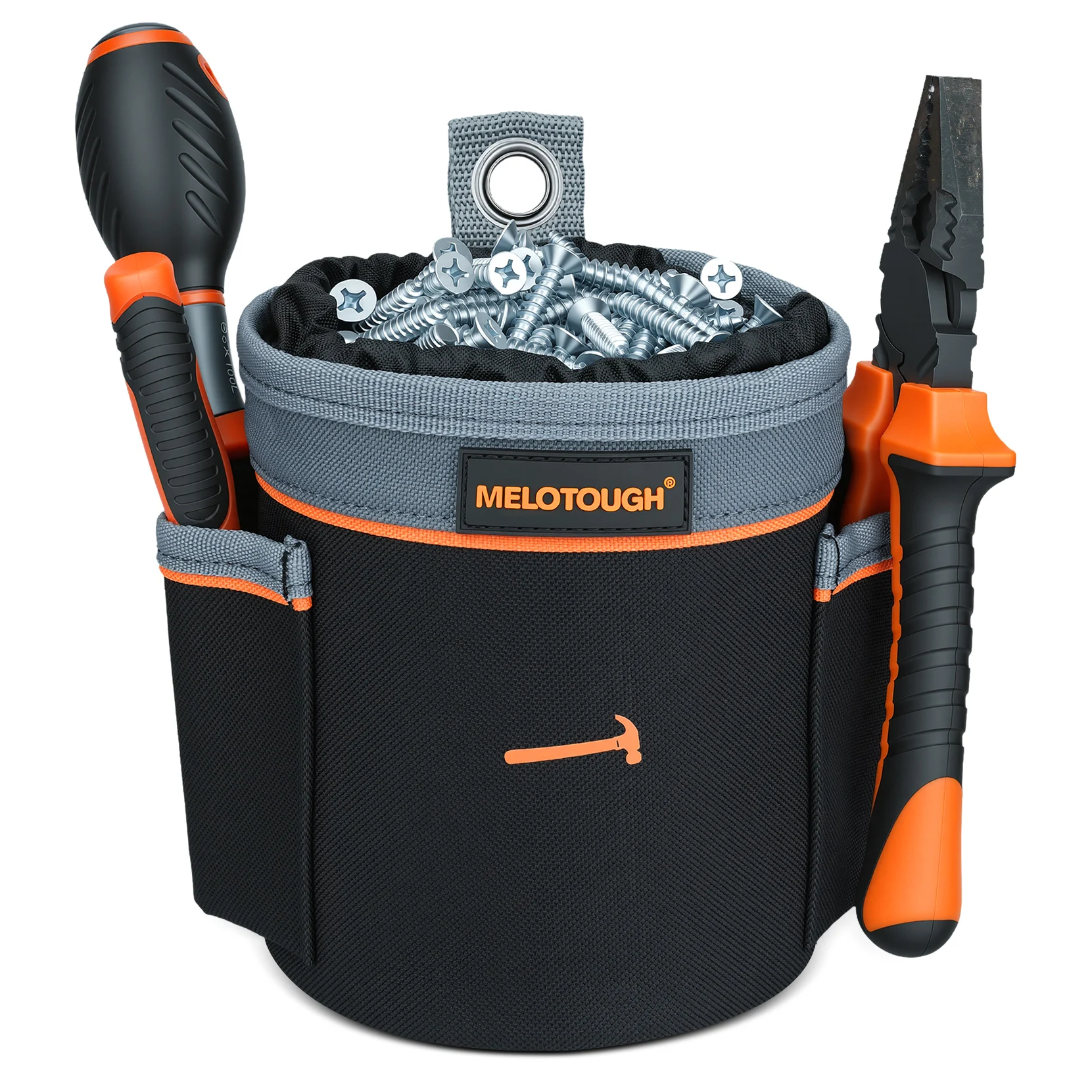 Drawstring Tool Pouch - 2 Sizes | Clip-On Nail, Screw & Bolt Bag | Mini 6″ & Deep 8.75″ for Levels/Tools | Hanging Pouch