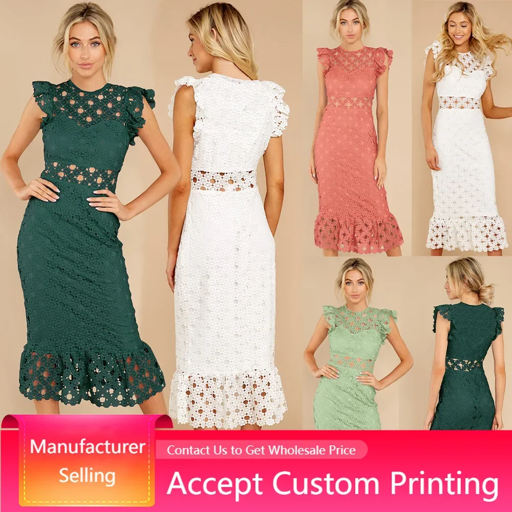 

Woman Dress 2022 Summer New Sexy Midi Dresses Large Size Lace Hip Party Sleeveless Hollow Out Basic Bodycon Female Elegant Dress