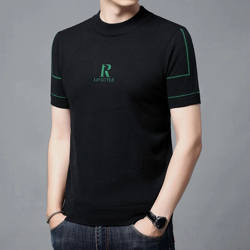 

Мужская осенне-зимняя вязаная шерстяная футболка с высоким воротником, свободного кроя, базовая модель, повседневный топ