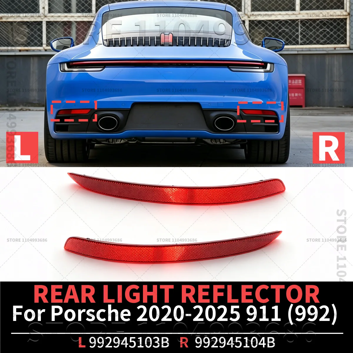 

Для Porsche 911 (992) 2020-2025 годов выпуска: задний светоотражатель, левый и правый, OEM 992945103B, 992945104B