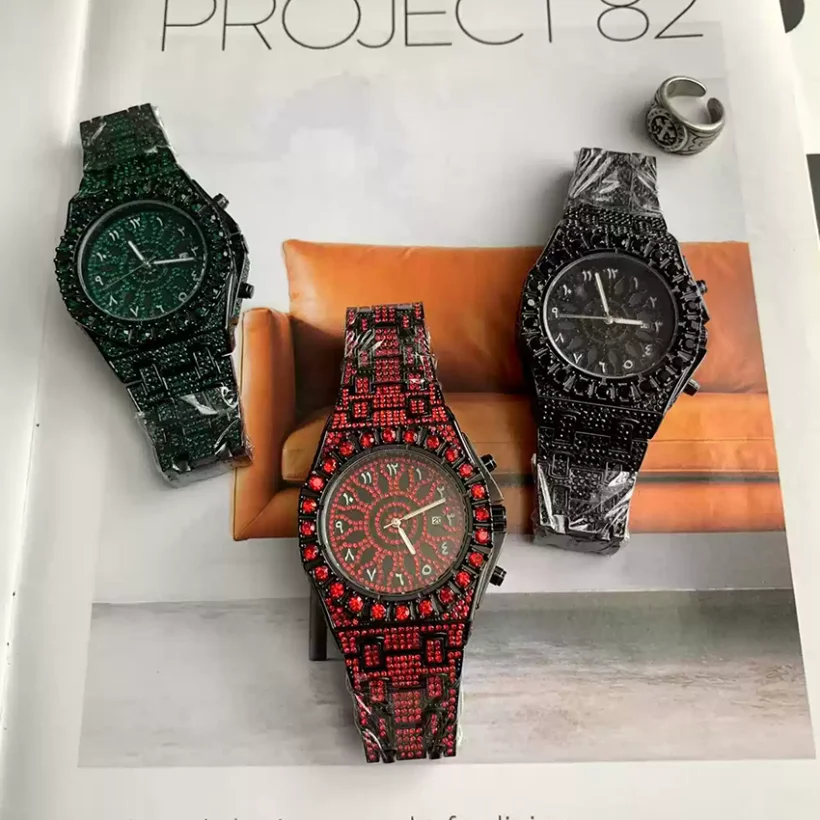 Hip Hop Wristwatch For Men Luxury Ice Out Full Diamond Watches Fashion Green Watch Waterproof Week Display Clock 2026