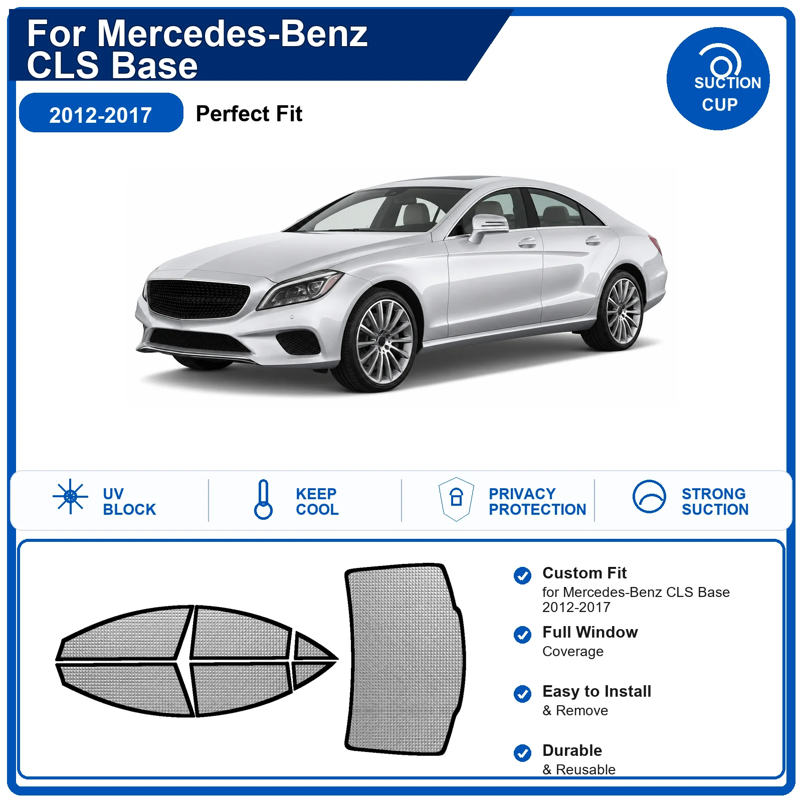 For Mercedes-Benz CLS Base 2012-2017 Custom Full Set Windshield Sun Shade Aluminum Foil Heat Insulation Anti UV Foldable