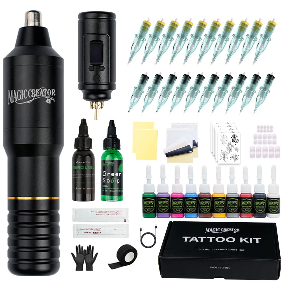 Set de Tatuaje, Kit de Tatuaje, Set de Máquina de Tatuaje Inalámbrica, Pluma de Tatuaje, Máquina de Tatuaje Multifuncional Todo en Uno, Herramientas de Tatuaje