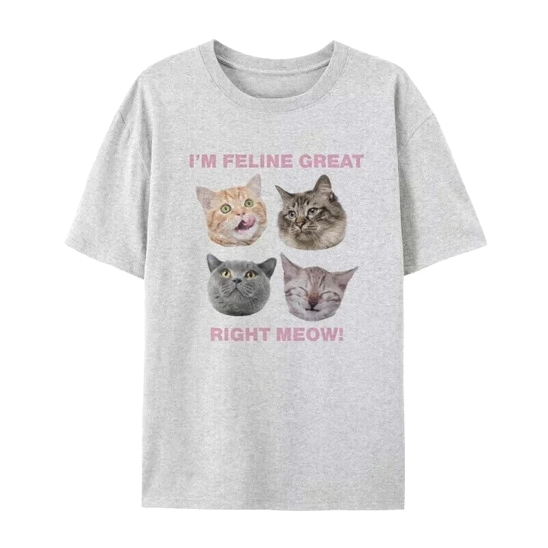 Right Meow Kitten Graphic Top Cute Funny Cat Top Oversized Retro Y2k Aesthetic Streetwear Women Casual Female Fashion Daily Tee