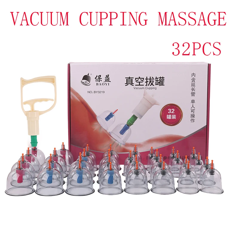 

32cup Massage Vacuum Cupping Therapy Set Thicker Magnetic Aspirating Cupping Cans Acupuncture Massage Suction Cup With Tube Jars