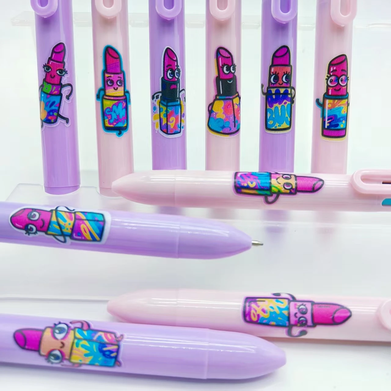 

9 шт./12 шт., европейская и американская помада для макияжа, шариковая ручка 6-в-1, розовая, фиолетовая серия, разноцветная ручка, подарочная ручка