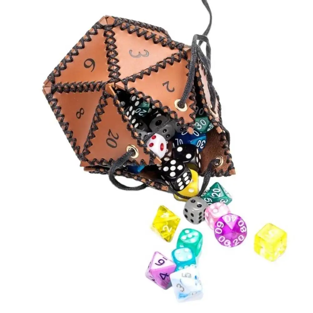 Vintage D20 Drawstring Pouch Faux Leather DND Dice Gaming Bulk Leather RPG Dice Bag for Dungeons & Dragons DND Gaming Dice