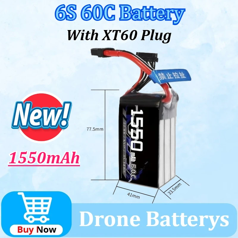 

For GEPRC 6S 22.8V 1550mAh 60C Upgraded Battery for 3-5Inch Series Drone for RC FPV Quadcopter Freestyle Drone Accessories Parts
