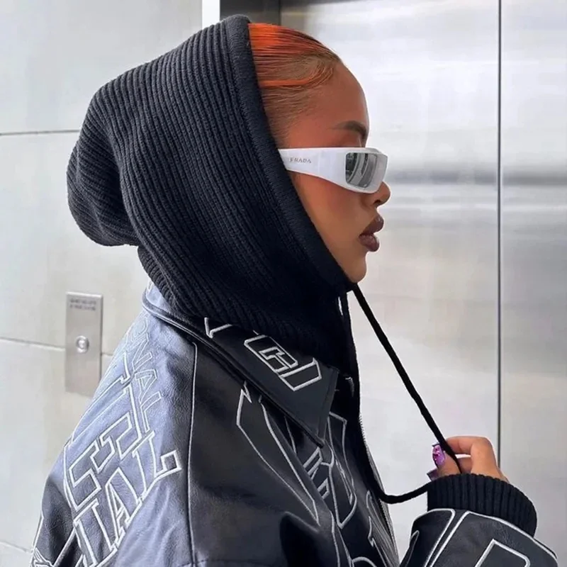 Women Knitted Balaclava Fashion Fake Collar Shawl Hooded Hat Thick Warm Beanines Winter Hat