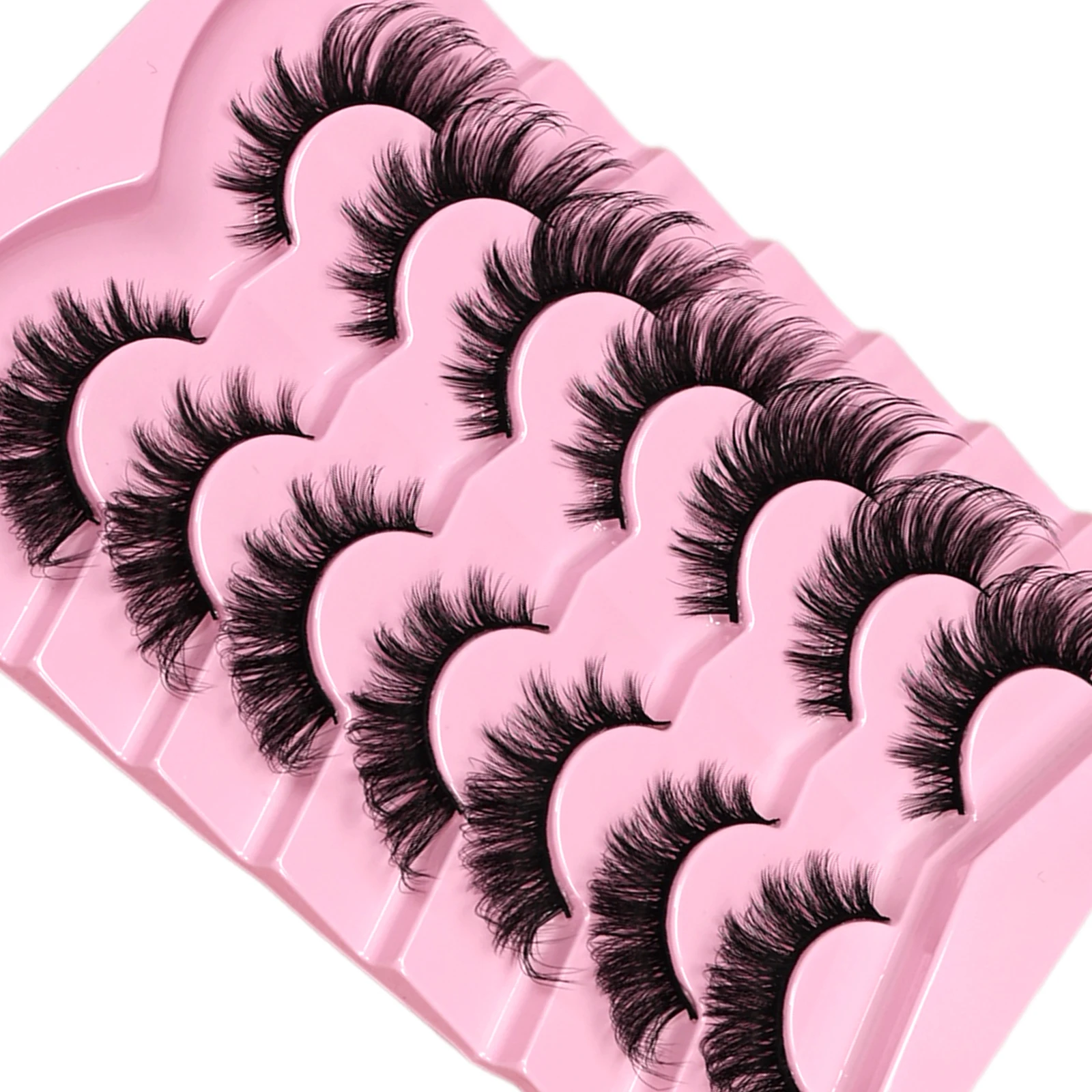 Fox Eye Wispy Strip Lashes 7 Paar Falsche Wimpern aus Kunstnerz, Flauschige Flügel-Katzenaugen-Wimpern, Wiederverwendbares Augen-Make-up für den Alltag und Partys – Detail 2