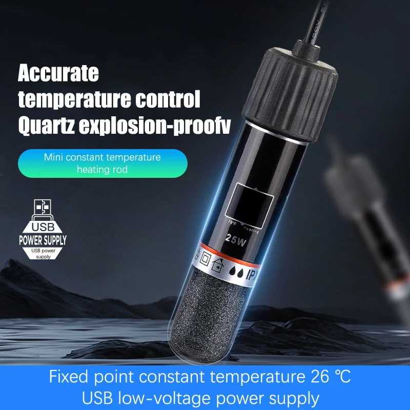 USB Mini Aquarium Heating Rod For Small Fish Tank 26°C Constant Temperature Aquarium Heater Submersible Thermostat Heater 10W