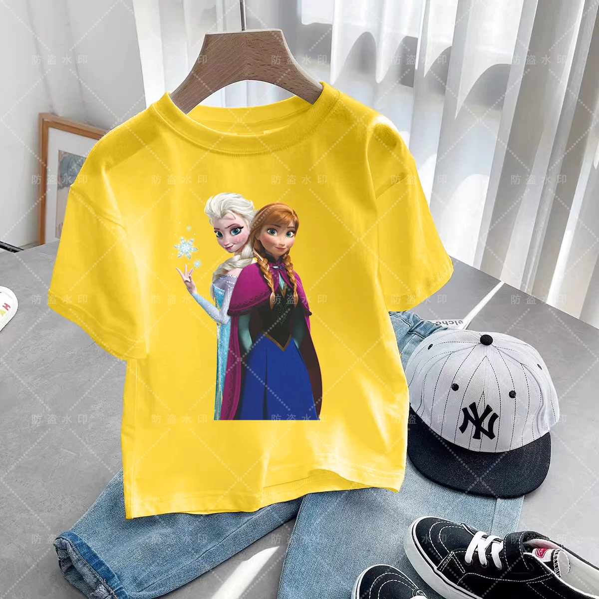 Piękny Frozen Elsa T-shirt dla dzieci dziewczynki ubrania Disney T-shirty dzieci lato z krótkim rękawem dziecko prezent urodzinowy 3-14T