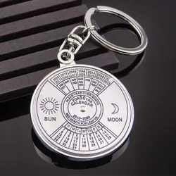 Creative 50 Years Perpetual Calendar Keyring  Metal Pendant Zinc Alloy English Compass Keychain Men Women Pendants 2010 To 2060