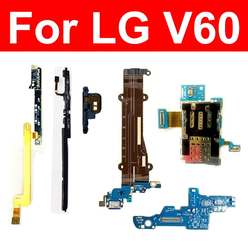 USB Charging Flex For LG V60 ThinQ LM-V600 Power Volume Button Flex Cable SIM Card Slot Board Signal Antenna Fingerprint Board