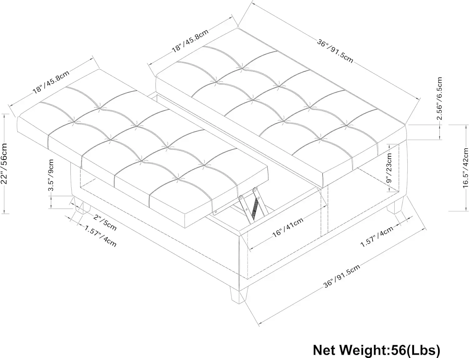 

XMSJ.Harrison, широкий квадратный журнальный столик шириной 36 дюймов, пуфик с подъемным верхом для хранения вещей из мягкой серой льняной ткани с голубем и тафтингом