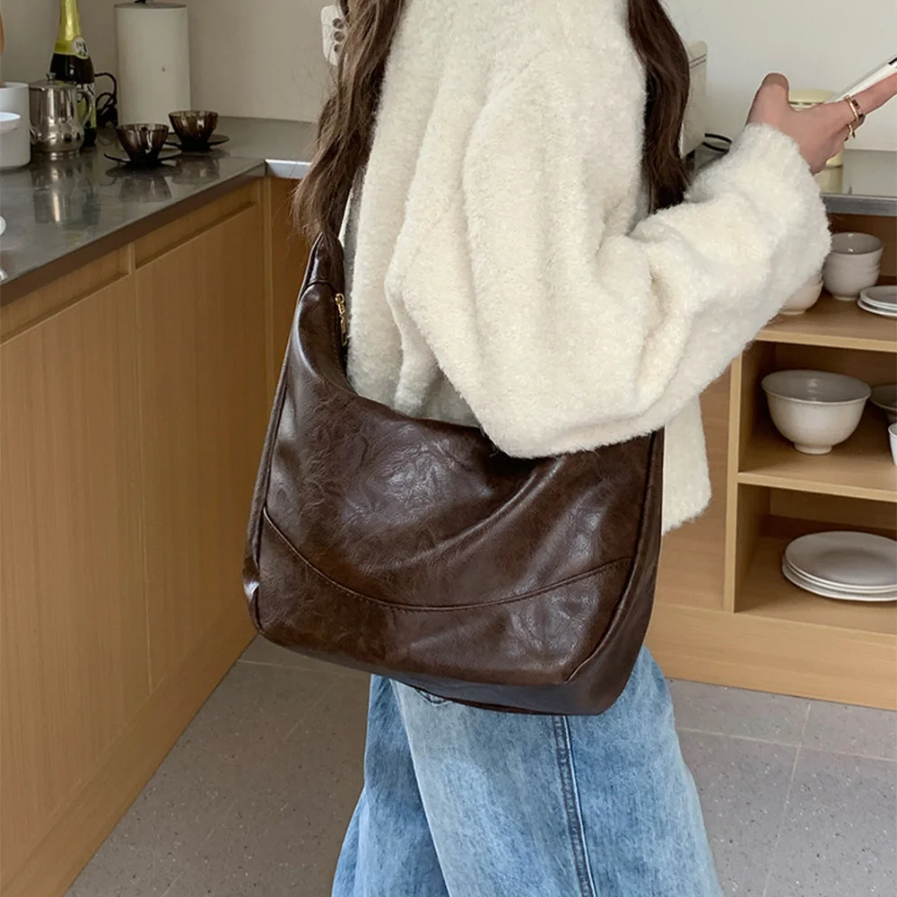 Retro Melad Crossbody Bag, Women's Korean Fashion Handbag, PU Leather Simple Large Capacity Shoulder Bag for Daily Commuting - view 3