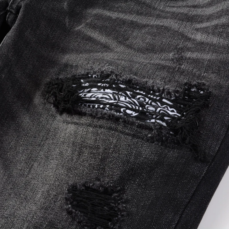 Y2KStreet Fashion New Jeans Washed Nostalgic Perforated Patch High Street Fashion New Black Jeans Designer Hip Hop Brand Pants
