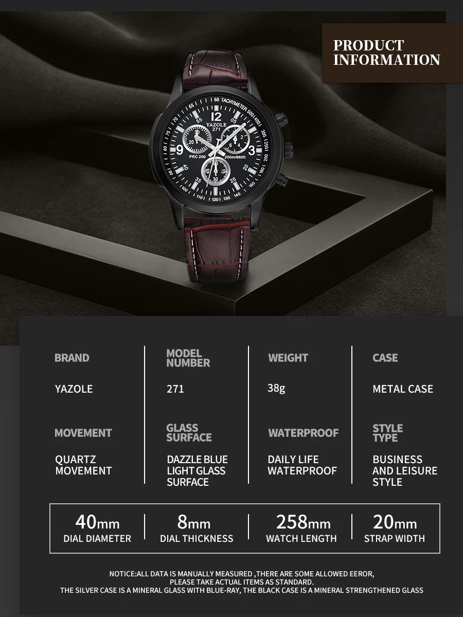 Men's Quartz Watch, 40mm Black Silver Design