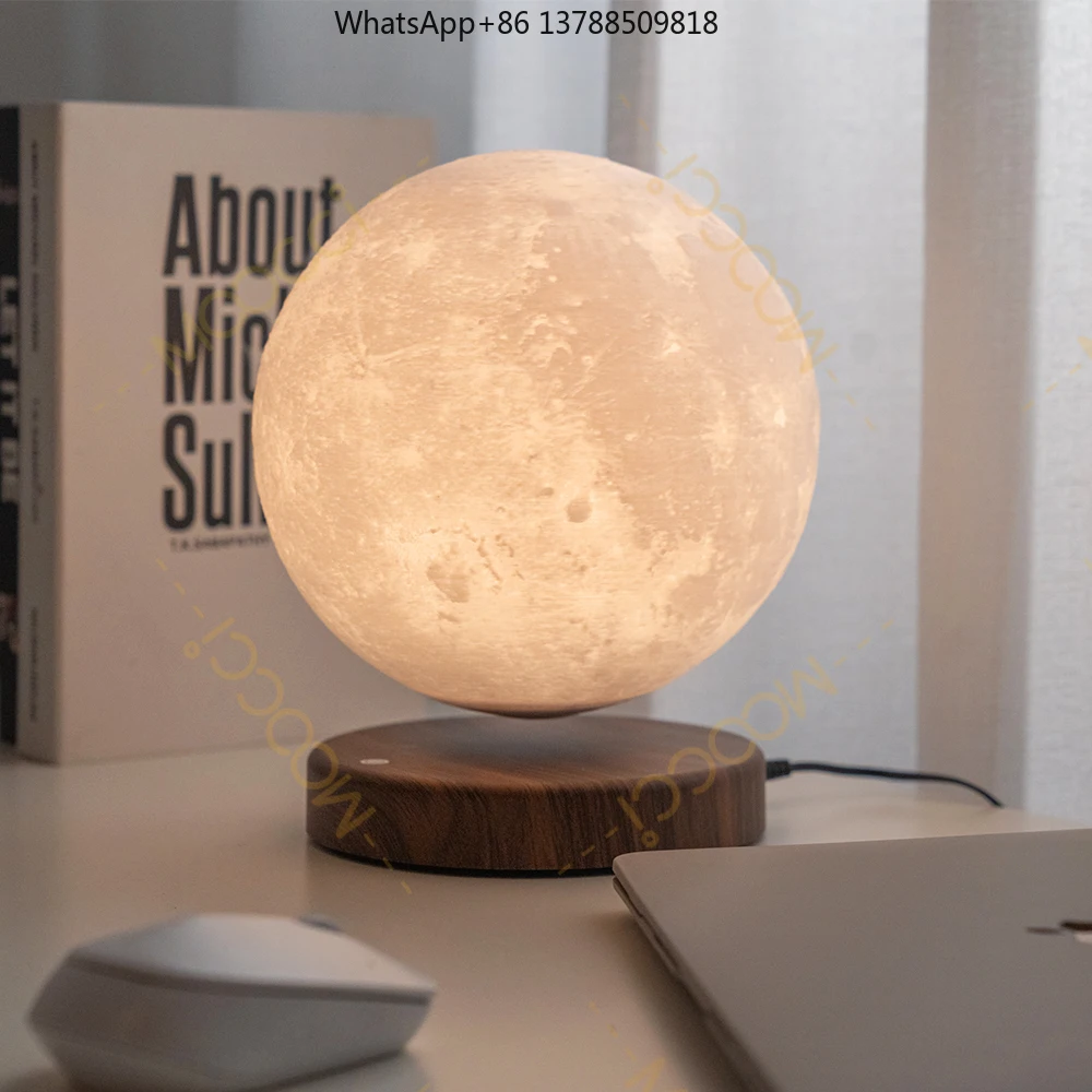 Cafe Living Room Bedroom Indoor Night Light Table Lamp Magnetic Levitation Floating LED 14CM Moon Modern Office Hotel Home Light