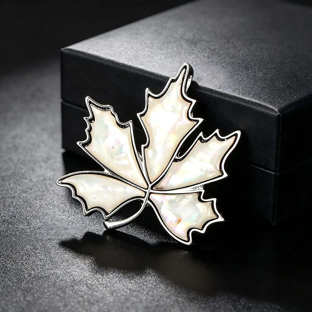 Natural White Mother-of-Pearl Maple Leaf Brooch Pin Pendant Dual Use for Women's Suit Coat Scarf Jewelry Accessory Gift