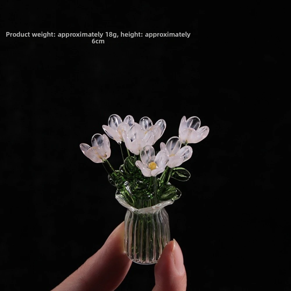 Colorful Glass Flower Decor Lovely Delicate Hand-blown Glass Flower Simulation Floral Simulation Flower Mini Floral Decoration