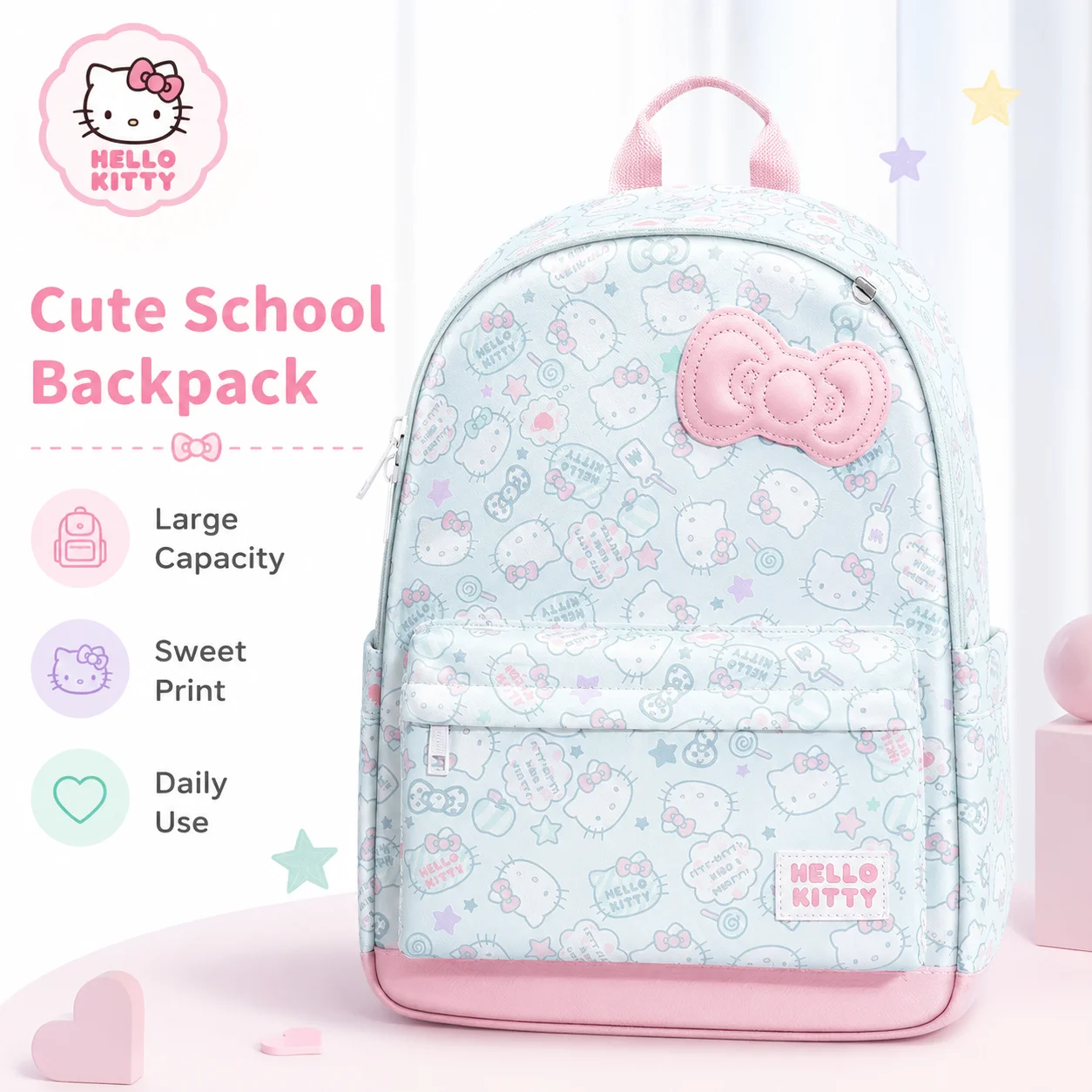 Sanrio Hello Kitty Backpack For Girls Cute Cartoon School Bag Large Capacity Waterproof Travel Backpack Daily Book Bag