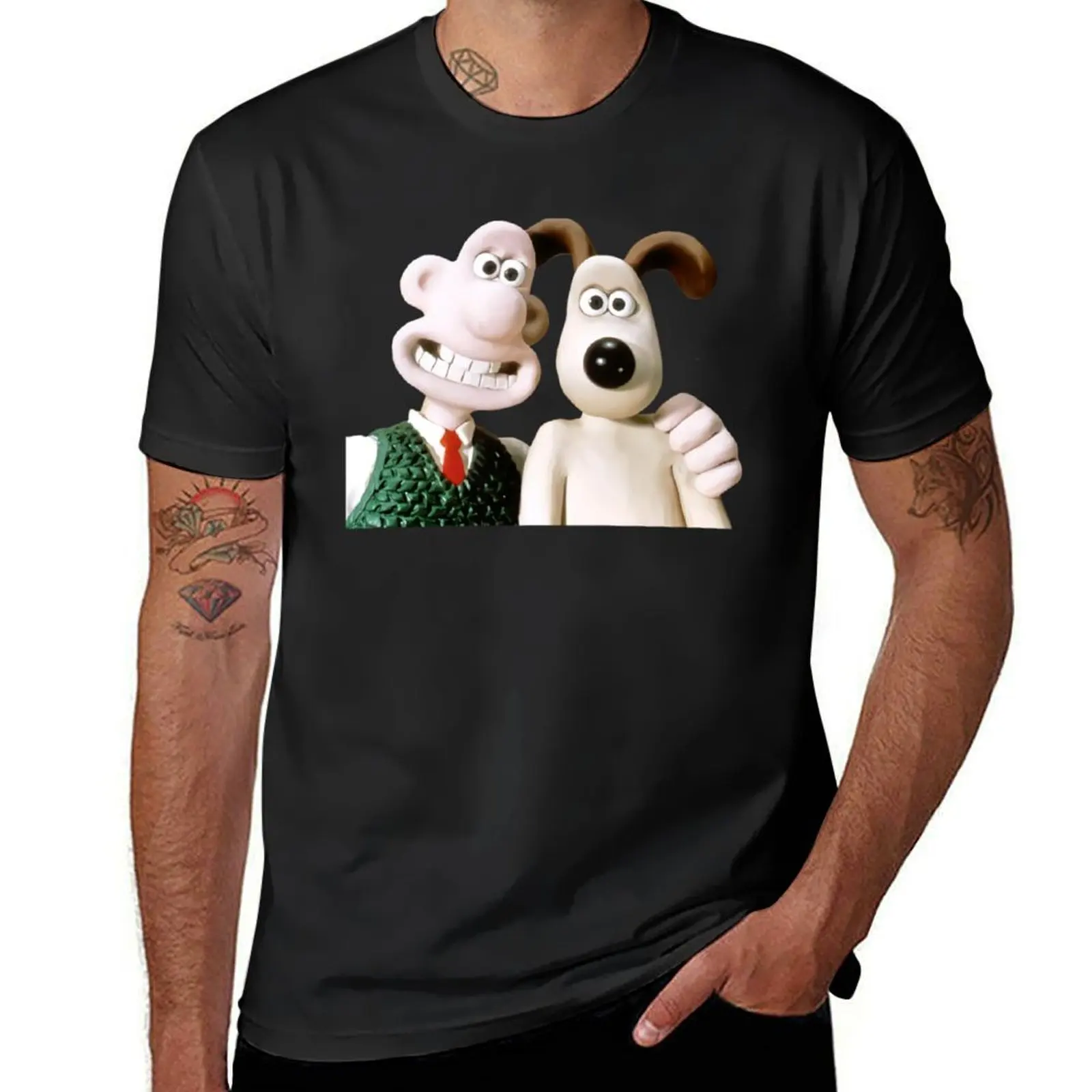 

The Man With His Dog Taking Selfie W.a.l.l.a.c.e T-Shirt anime designer shirts quick-drying fitted t shirts for men