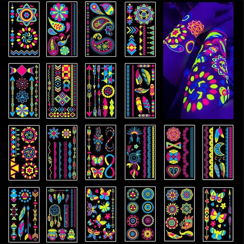 

Temporary Sticker 20Pcs Glow Night Temporary Tattoo Sticker Creative Face Stickers Waterproof Body Art Stickers For halloween