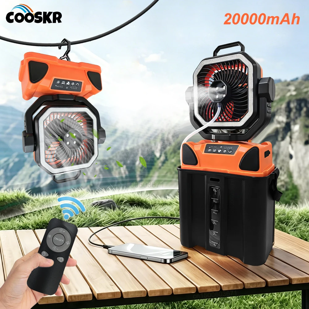 

Camping Fan Portable 6L Water Mist Fan Outdoor Tent Ceiling Fan USB Rechargeable Air Cooling Mist Fan with Timer Remote Control