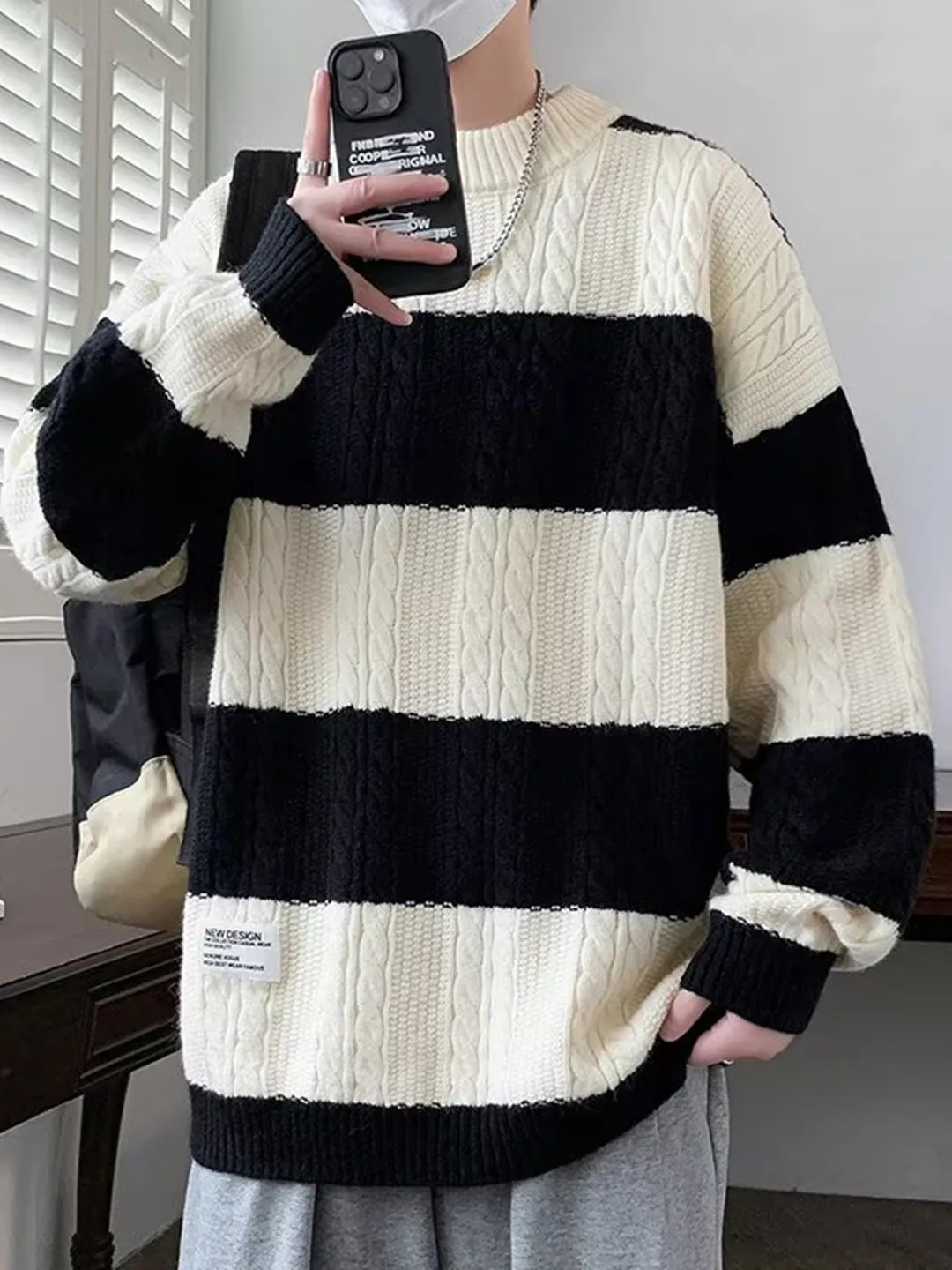 

Цветной вязаный свитер Blo Thiened, круглый базовый слой в полоску, теплая внутренняя одежда для мальчиков-подростков, осенне-зимняя повседневная одежда