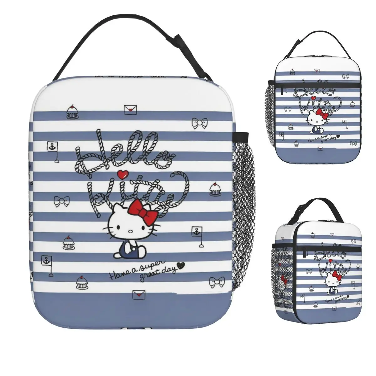 

Hello Kitty, милая мультяшная сумка для обеда для женщин, ланч-бокс, ретро пляжная сумка-холодильник, удобная сумка-тоут Оксфорд, сумки для еды