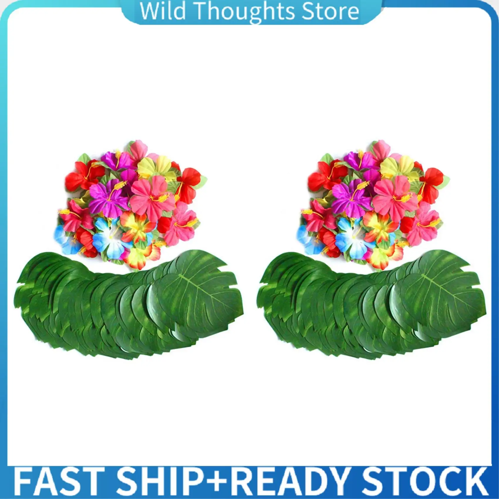

120 Pcs Tropical Party Decoration Supplies 8 Inch Tropical Palm Monstera Leaves And Hibiscus Flowers, Simulation Leaf-[Qahk]
