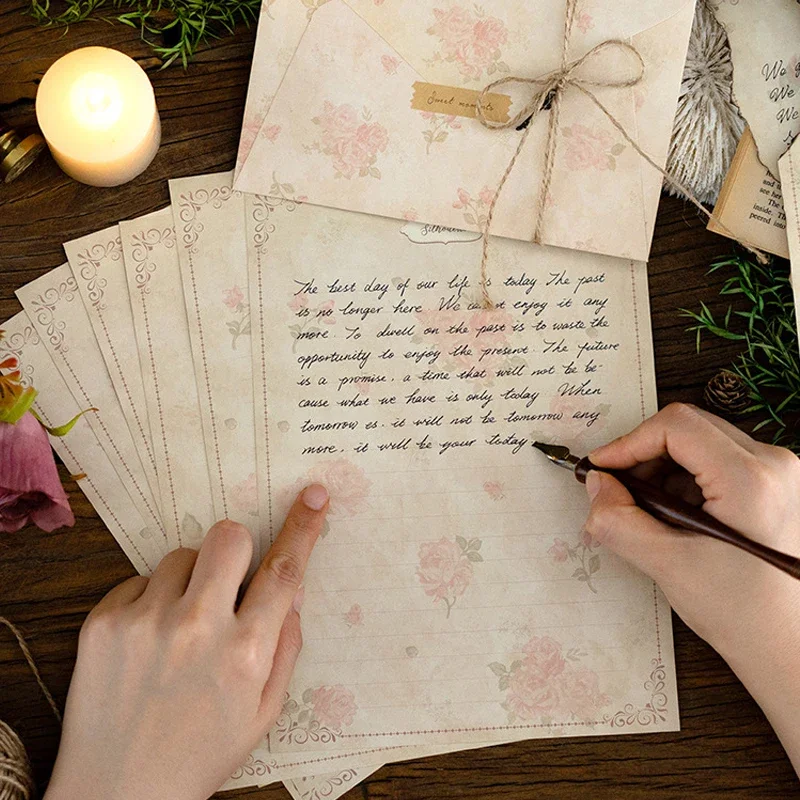 13pcs/set Vintage Floral Envelopes Writing Paper Bag Sealing Stickers Kawaii Wedding Party Events Invitation Cards Cover Office