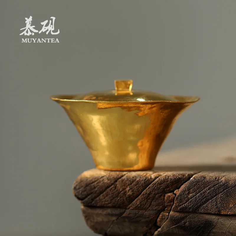 Чайник Гайвань ручной работы Mu Yan из золотистой и серебристой глазурованной керамики, тонкостенный, в японском стиле, не обжигающий руки, для заваривания чая.