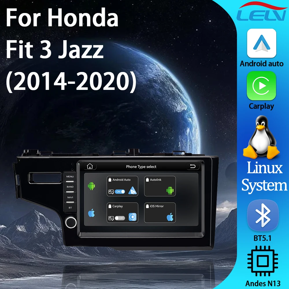 

Мультимедийный проигрыватель LELV 9'' на Linux для Honda Fit 3 Jazz 2014-2020 с беспроводным CarPlay, Android Auto, BT5, DSP и IPS-экраном