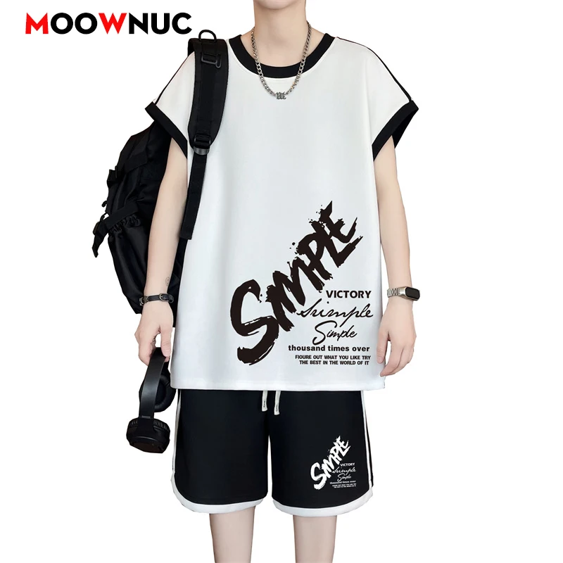 

Men Tracksuit Casual Joggers Sportswear T-shirt and Shorts 2 Piece Sets Hip Hop Running Sports Suit Mens Clothes Summer New