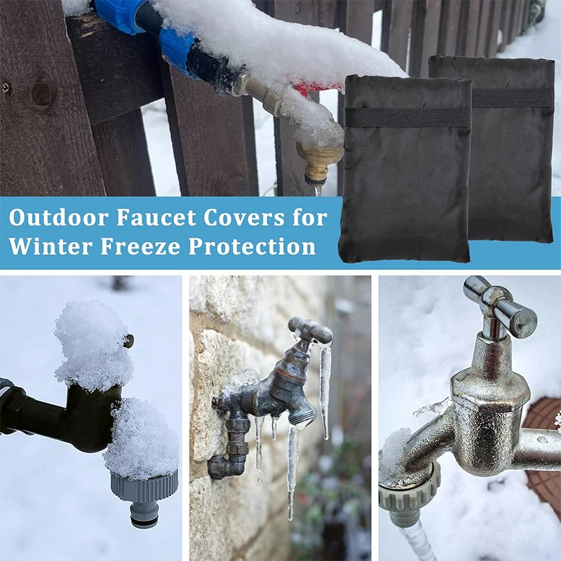 

Winter Outdoor Faucet Covers Black Oxford Cloth Reusable Insulation Sleeve Frost Prevention Kitchen Faucet Hose Bib Tap Covers