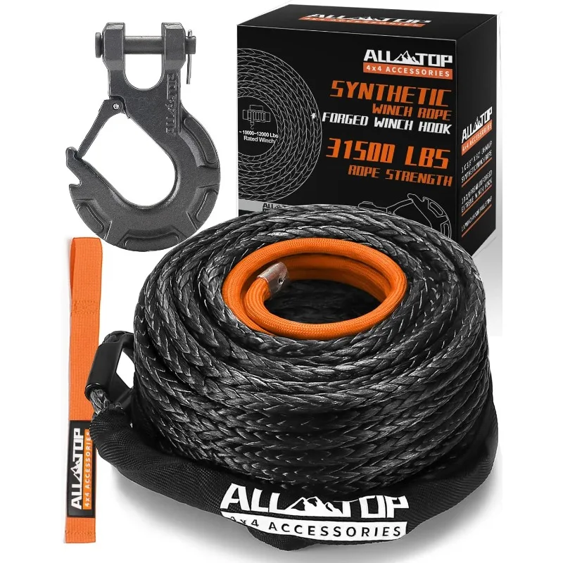 

Synthetic Winch Rope Kit, 1/2in x 92ft, 31500Lbs Winch Cable Replace Kit + Forged Winch Hook & Safety Pull Strap