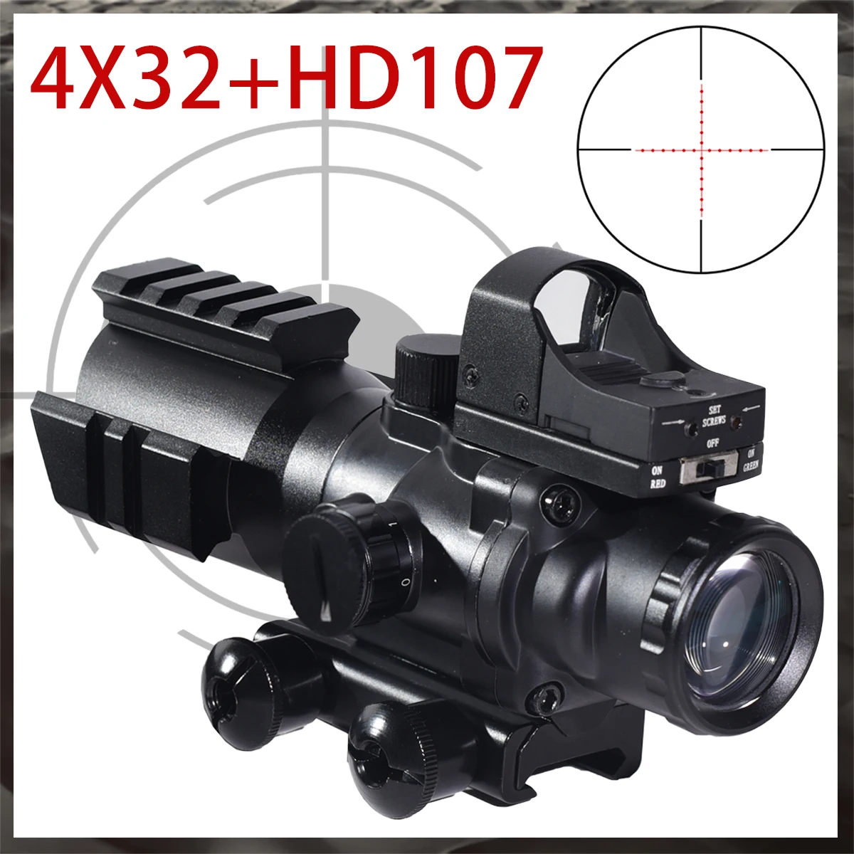 

Tactics 4x32+HD107 Scopes Combo Red Dot Sight Outdoor Shooting Hunting Riflescope Reflex Airsoft Scope Compact Optical Sight