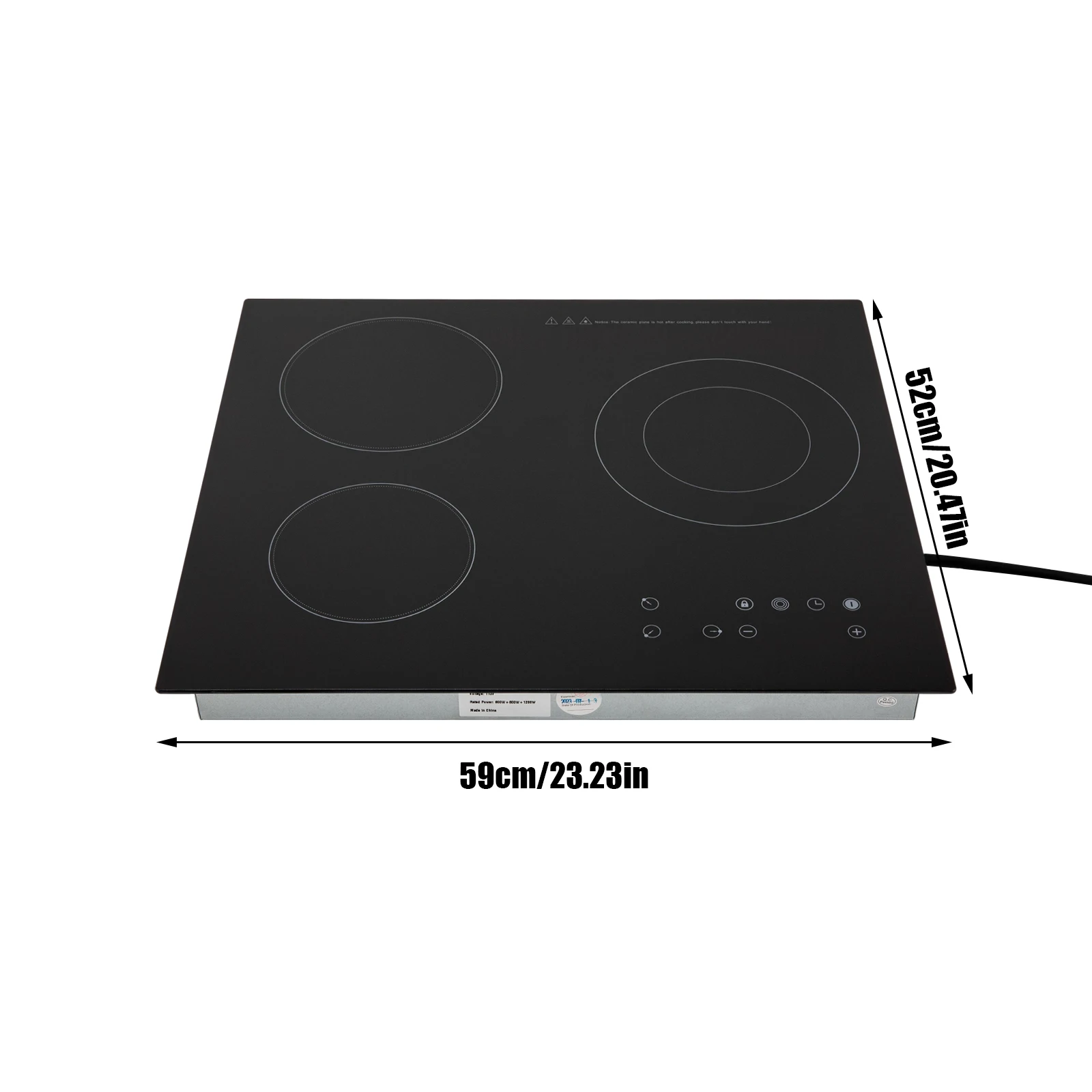 3 Burner Electric Cooktop, 2600W 110V Electric Ceramic Cooktop Built-in Electric Stove Top with 3 Electric Burners, 9 Heating