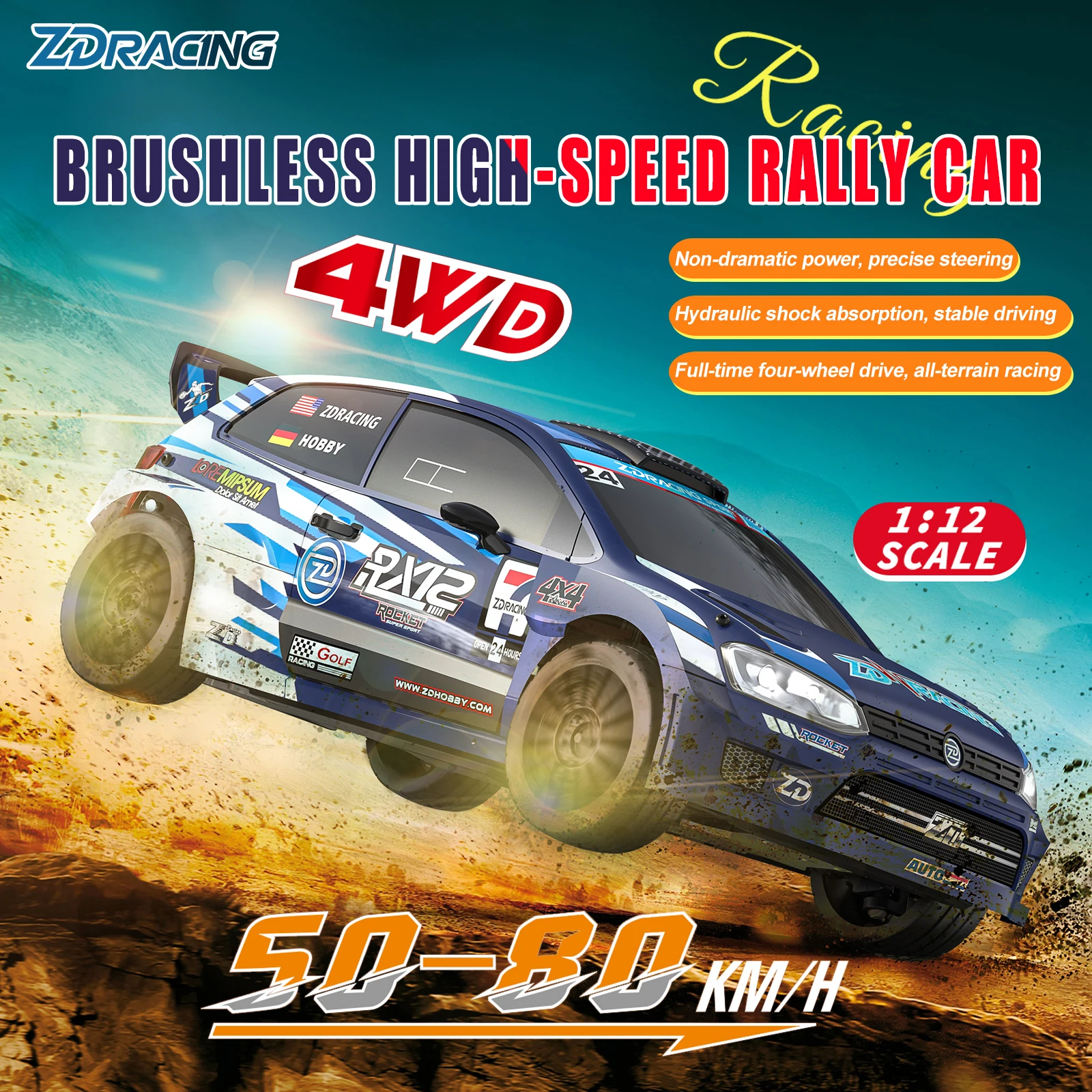

ZD Racing RX-12 RTR 1/12 RC 4WD Off-Road Car High-Speed Brushless Drift Racing Vehicle Model 2.4G 6CH Remote Control Toy Gift