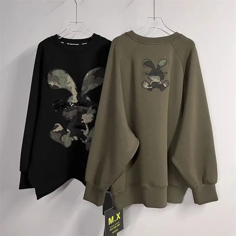 Embroidery Letter Plus Size Women Sweatshirts Clothing Fashion All-match Lady Sweatshirts Autumn Winter New Long Sleeve Tops